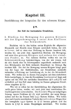 § 8. Der Fall der horizontalen Grundebene