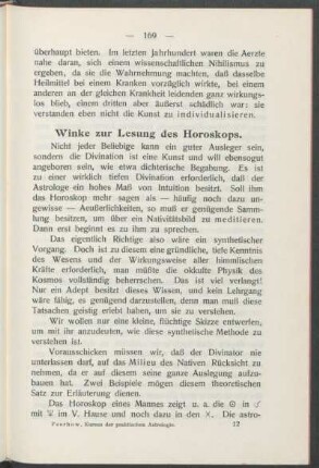 Winke zur Lesung des Horoskops.
