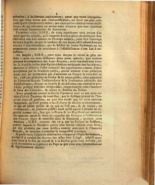 Discours de M. le Premier Président au Roi, au sujet de la Lettre Circulaire de l'Assemblée Générale du Clergé, aux Archeveques & Evéques de France