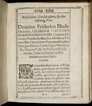 Amplissimo, [...] Viro Domino Friderico Blechschmidio [...]