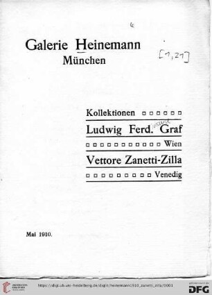Kollektionen Ludwig Ferd. Graf, Wien, Vettore Zanetti-Zilla, Venedig : Mai 1910