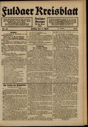 Ausgabe vom Freitag, den 11. April 1919.