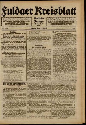 Ausgabe vom Freitag, den 11. April 1919.