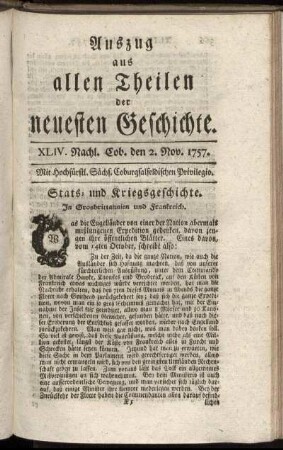 XLIV. Nachl. Cob. den 2. Nov. 1757.