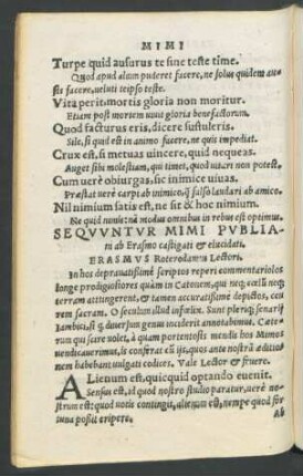 Sequuntur Mimi Publiani ab Erasmo castigati et elucidati.