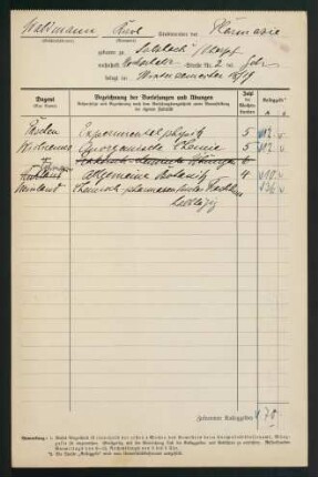 Belegungen Wintersemester 1918/1919