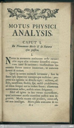 Caput I. De Phaenomeno Motus & de Natura eius passiva