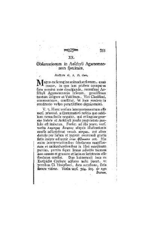 Obseruationum in Aeschyli Agamemnonem specimen