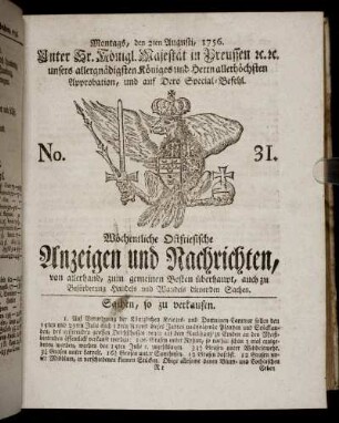 No. 31. Montags, den 2ten Augusti, 1756.