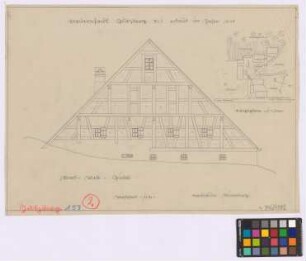 Gutzberg (Landkreis Nürnberg): Fränkisches Bauernhaus (erbaut 1605). - Lageplan. - Wohnhaus (Nord-West-Giebel-Ansicht)