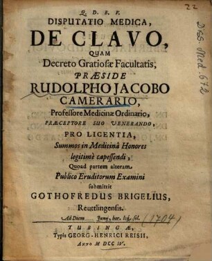 Disputatio Medica, De Clavo