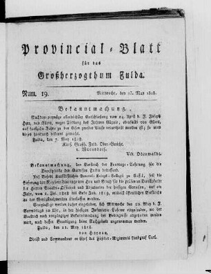 Num. 19, Ausgabe vom 13. Mai 1818