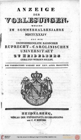 Sommersemester 1834