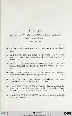 Dritter Tag: Samstag, den 29. Oktober 1932, im Franz-Josef-Saal (Nr. 591-884)