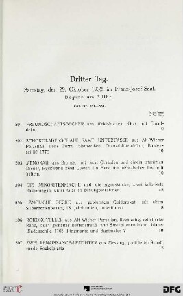 Dritter Tag: Samstag, den 29. Oktober 1932, im Franz-Josef-Saal (Nr. 591-884)