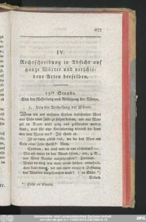 IV. Rechtschreibung in Absicht auf ganze Wörter und verschiedene Arten derselben.