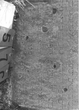 Grabstein 57 (Index: 100008842) Zustand: leicht verwittert Maße HxBxT: 92x60x10 cm Besonderheit: Doppelgrab (für Eheleute?): Grabstein 57C (Detailaufnahme 1)