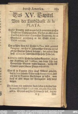 Das XV. Capitel. Von der Landschafft de la Plata.
