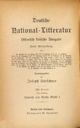 Heinrich von Kleists sämtliche Werke, 1. Gedichte. Familie Schroffenstein. Familie Ghonorez