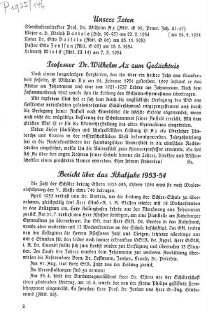 Professor Dr. Wilhelm Ax zum Gedächtnis