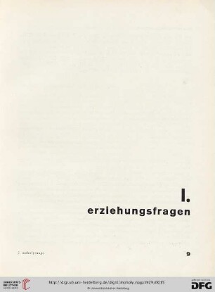 I. Erziehungsfragen