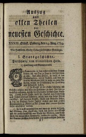 XXXIII. Stück. Coburg, den 14. Aug. 1754.