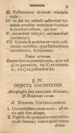 §. IV. Objecta cognitionis.