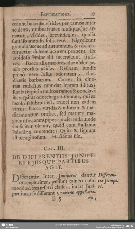 Cap. III. De Differentius Juniperi Ejusque Partibus Agit