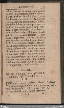 Cap. III. De Differentius Juniperi Ejusque Partibus Agit
