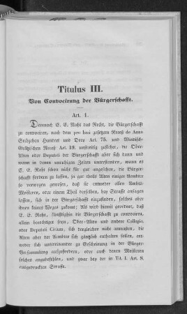 Titulus III. Von Convocirung der Bürgerschafft.