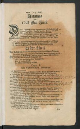 Erster Theil. Von Aufführung ordinairer Wohngebäude ohne Säulen-Ordnung