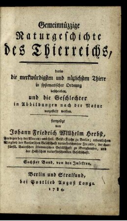 Bd. 6, Text: Gemeinnüzzige Naturgeschichte des Thierreichs. Bd. 6,Text