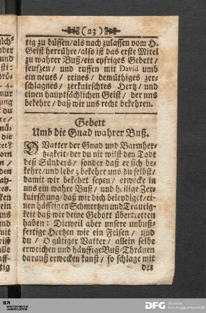 Gebett Umb die Gnad wahrer Buß.