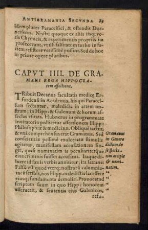 Caput IIII. De Gramani Erga Hippocratem affectione.