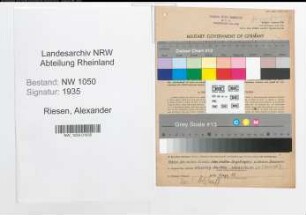 Entnazifizierung Alexander Riesen , geb. 28.01.1912 (Schlosser)