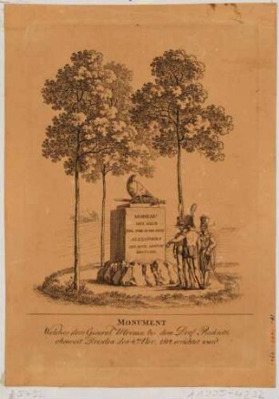 Denkmal für den französischen General der Befreiungskriege gegen Napoleon Jean Victor Moreau (1761-1813) an Stelle seiner tödlichen Verwundung in der Schlacht bei Dresden am 27. August 1813 in Räcknitz südlich von Dresden