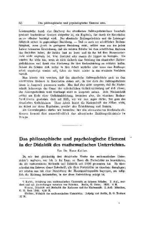 Das philosophische und psychologische Element in der Didaktik des mathemathischen Unterrichts