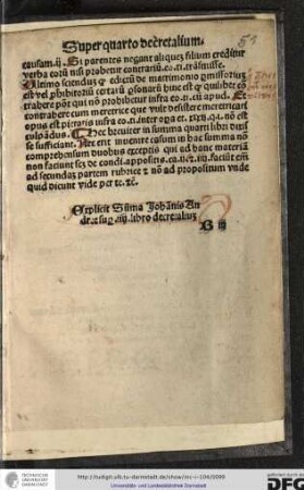 Explicit summa Johannis Andree super iiii libro decretalium.