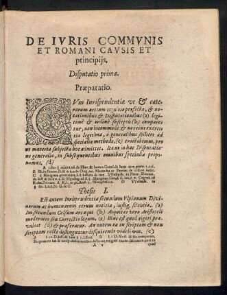 De Iuris Communis Et Romani Causis Et principiis.