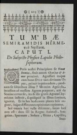 Caput I. De Subiecto Physico Lapidis Philosophorum