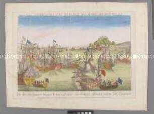 Guckkastenbild mit Blick auf die von den Spaniern blockierte Festung Gibraltar
