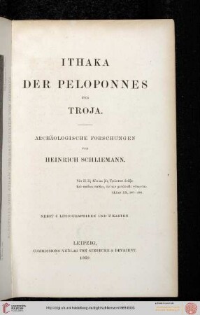 Ithaka, der Peloponnes und Troja : Archäologische Forschungen