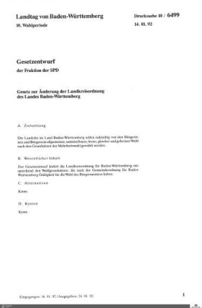 Gesetzentwurf der SPD: Änderung der Landkreisordnung