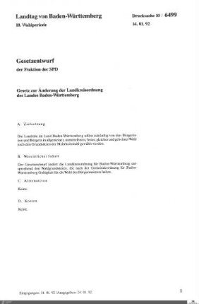 Gesetzentwurf der SPD: Änderung der Landkreisordnung