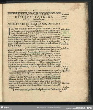 Disputatio Prima Ad Lib. 1. Pandectarum. Respondentem Christophoro Bertramo, Quedlinb.