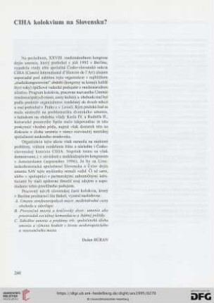 CIHA kolokvium na Slovensku?
