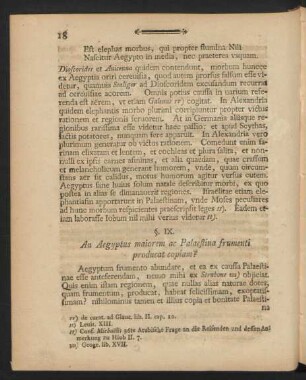 §. IX. An Aegyptus maiorem ac Palaestina frumenti producat copiam?