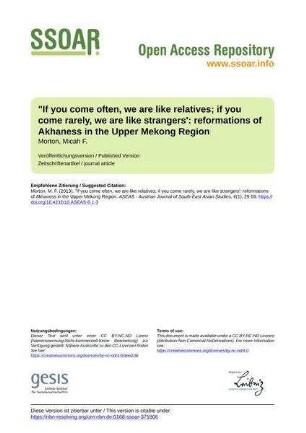 "If you come often, we are like relatives; if you come rarely, we are like strangers': reformations of Akhaness in the Upper Mekong Region