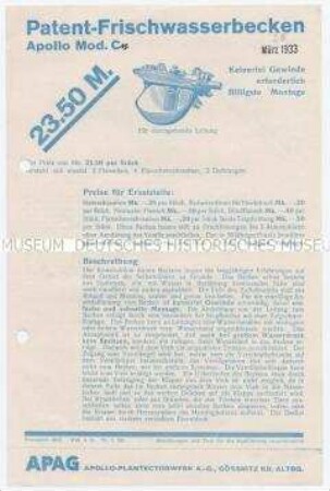 Patent-Frischwasserbecken Apollo Mod.Cn