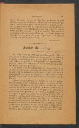 Justus de Liebig : (El fundador de la Química=Agrícola).